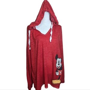 Red XXL Slouchy Disney Hoodie With Mickey Graphic on Front Lined Hood.